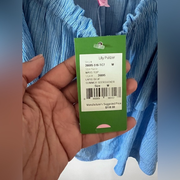NWT Lilly Pulitzer Lapis Blue Seersucker Mays Top |Size Medium| - Picture 6 of 8